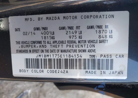 2014 Mazda Mazda3 I Sv z USA, uszkodzony, nr VIN JM1BM1T75E1184154